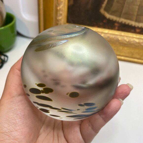 Signed Maytum Studio 90s Iridescent Art Glass Oil Lamp Globe Hand Blown - Picture 6 of 9